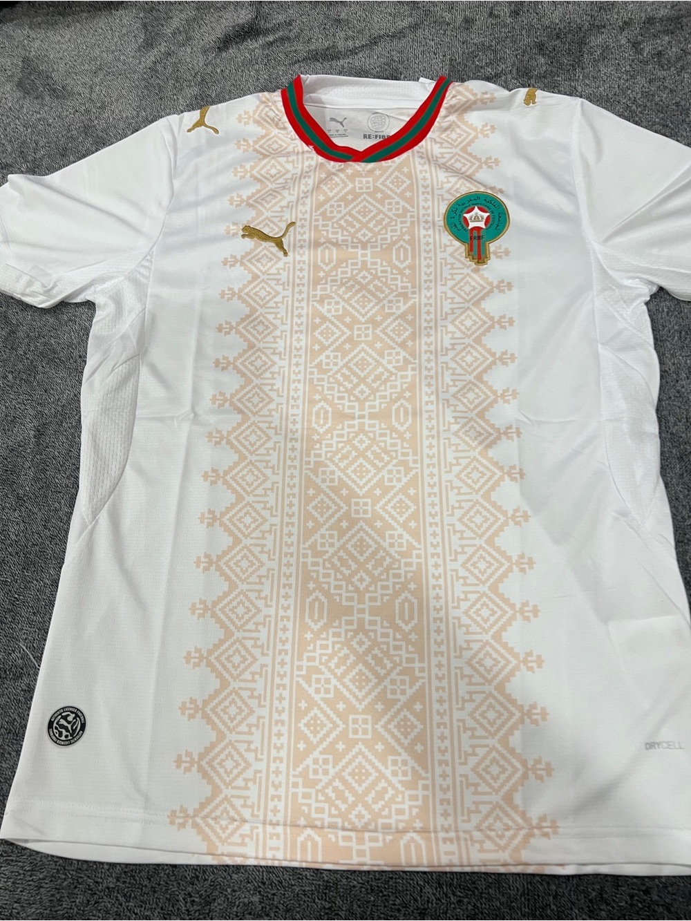 Puma White Morocco National Team Soccer Shirt with Red & Green Collar